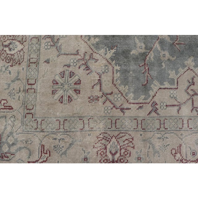 Tribal Antique Turkish Oushak Rug With Medallion With Light Gray-Blue, Cream, and Brown For Sale - Image 3 of 12