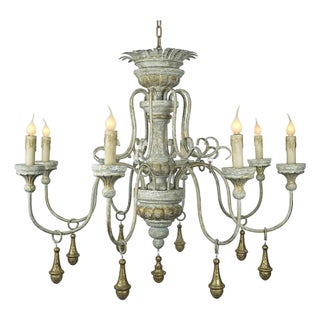 Turned Distressed Rustic Gray Gold Chandelier For Sale