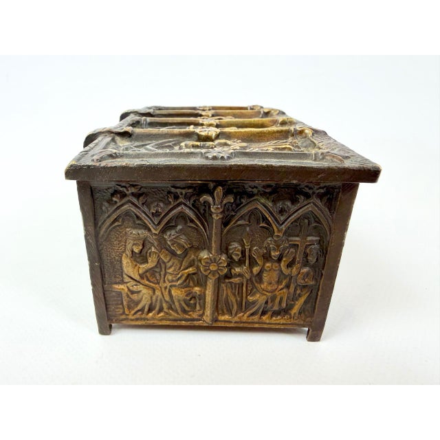 Antique Gothic Revival Bronze Jewelry Box with Religious Scenes, 1890s For Sale - Image 6 of 12