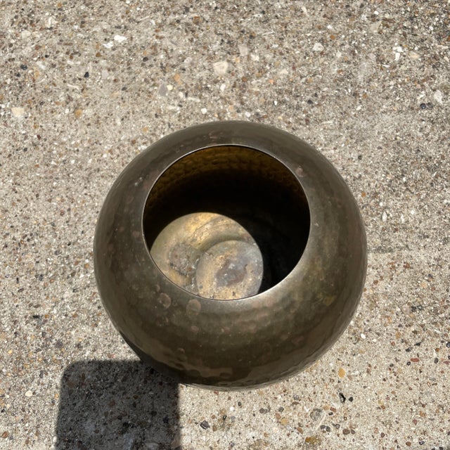 Mid-Century Modern Hammered 6” Brass Bowl Vase For Sale - Image 3 of 7