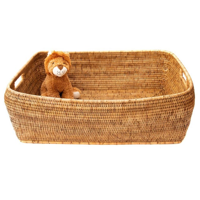 2020s Artifacts Rattan Rectangular Oblong Storage Basket in Honey Brown - 26" For Sale - Image 5 of 6
