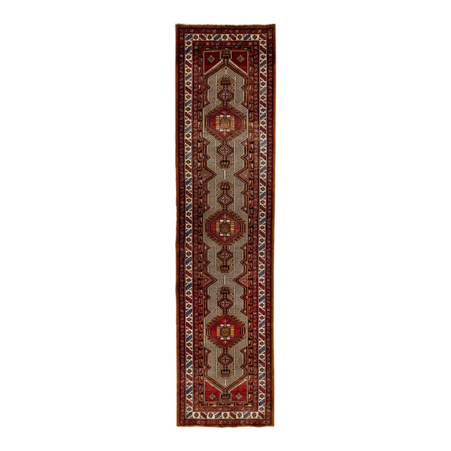 Vintage Persian Handmade Brown Tribal Wool Runner For Sale