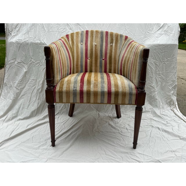 Vintage Velvet Striped Barrel-Back Accent Chair For Sale - Image 6 of 12