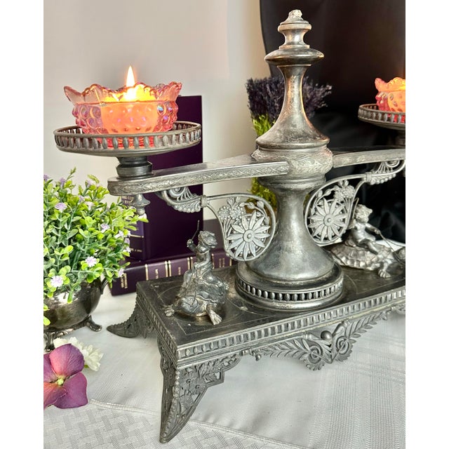 Metal Antique Pairpoint Silver Plated Sweet Meat Serving Centerpiece With Glass Dishes - 3 Pc Set For Sale - Image 7 of 9