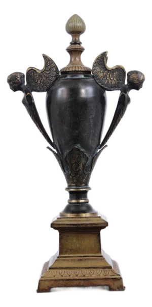 1980s Neoclassical Decorative Bronze Urn With Figural Side Mounts