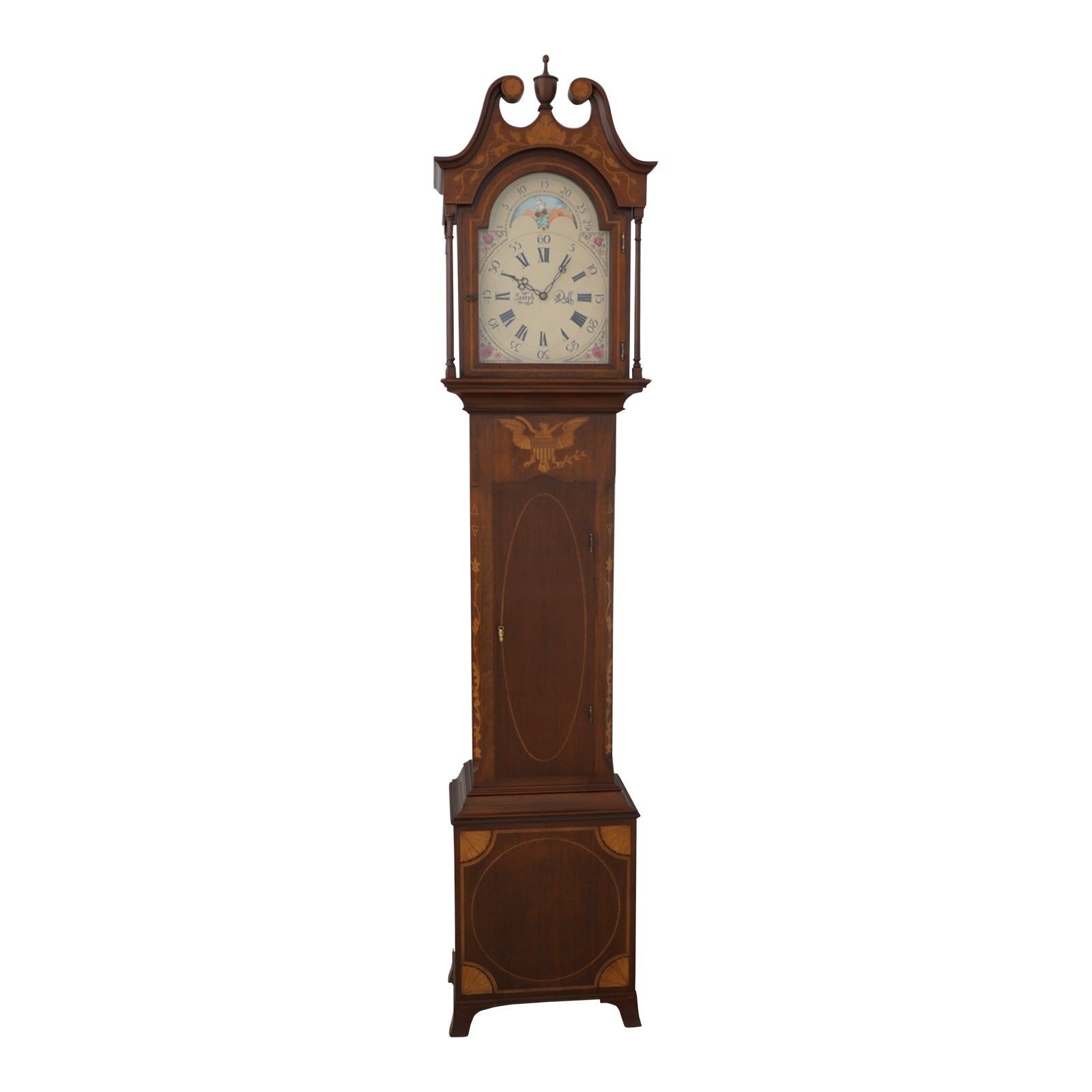 Colonial Joseph Doll Inlaid Mahogany Grandfather Clock Chairish
