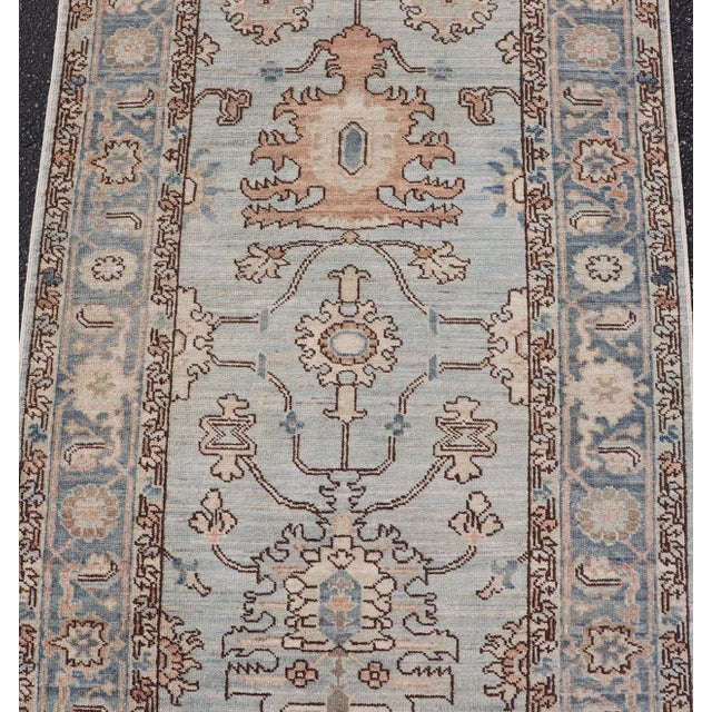 Hand-Knotted Tabriz Style in Light Blue Runner by Keivan Woven Arts, 3' X 17'8" For Sale - Image 10 of 14