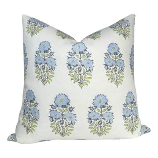 Mughal Linen Pillow Cover in Blue, 22x22 Pillow For Sale