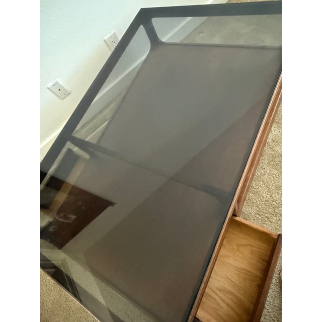 Wood John Keal for Brown-Saltman | Mid-Century Modern Walnut and Smoked Glass Table For Sale - Image 7 of 10