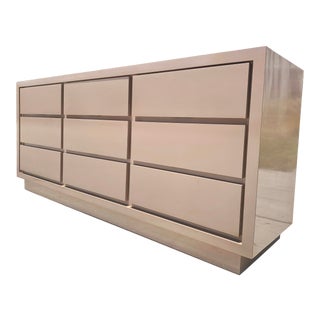 1990s Postmodern 9 Drawer Taupe Laminate Lowboy Dresser For Sale