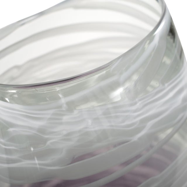 Glass Swirled Smoke and Aubergine Torpedo Glass Vase- Short For Sale - Image 7 of 11