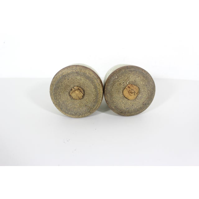 Vintage Studio Pottery Salt and Pepper Shakers Speckled Stoneware Signed by Artist For Sale - Image 4 of 7