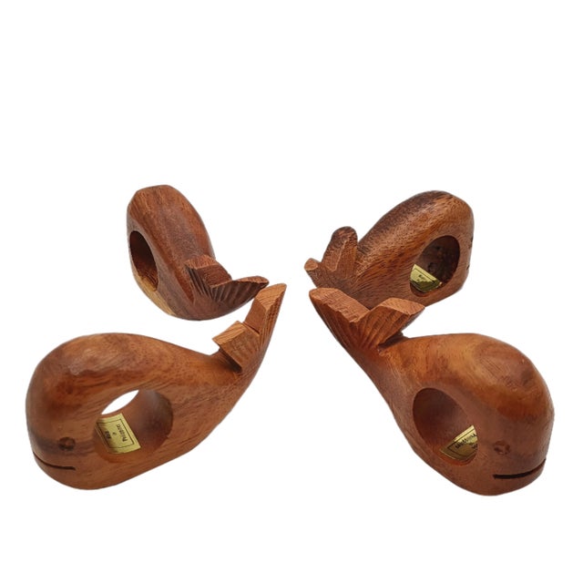 Mid-Century Modern Mid-Century Modern Carved Wood Whale Napkin Rings - Set of 4 For Sale - Image 3 of 5