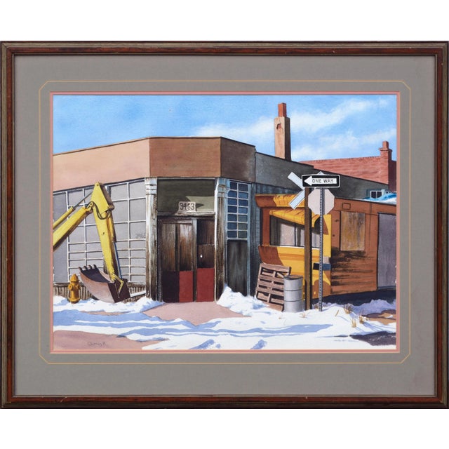 Whitney Industrial Realism Watercolor Landscape in the Snow 1989 Chairish