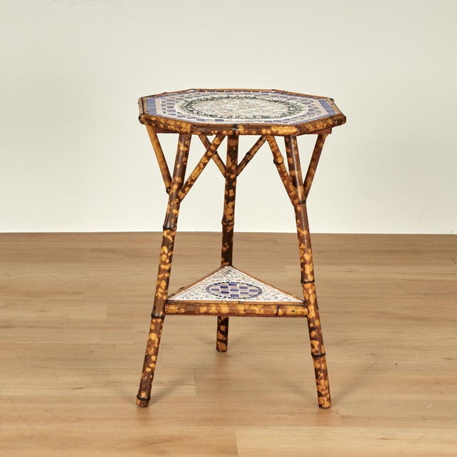 Antique English Bamboo and Tile Table or Stand For Sale - Image 4 of 11