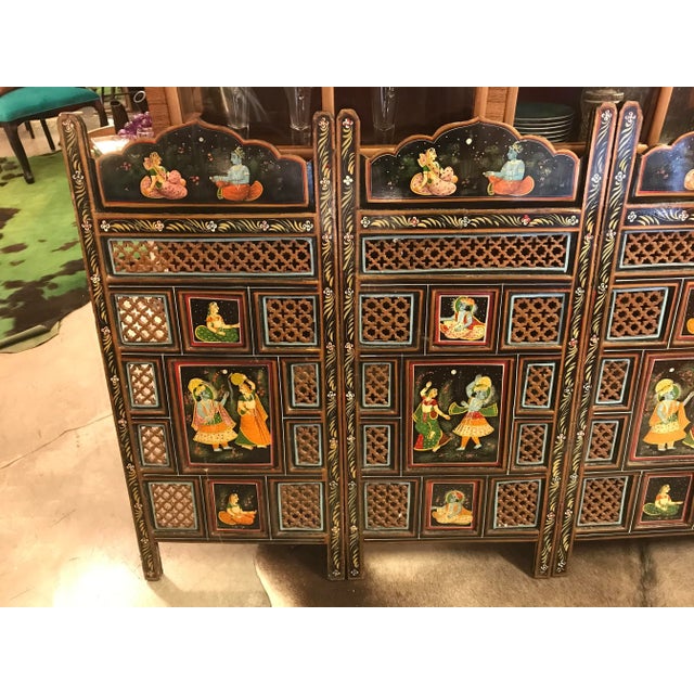 Antique Multi - Colored Hand - Painted Wood Half - Screen/ Room Divider For Sale - Image 4 of 8