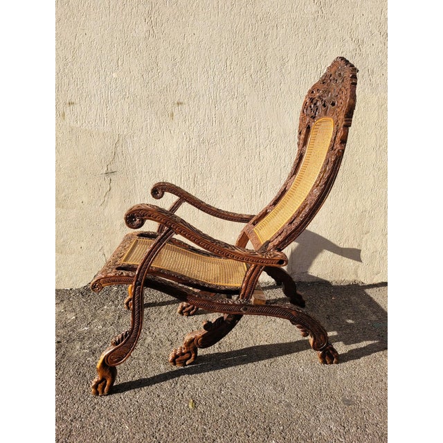 Indian Folding Armchair in Carved Wood For Sale - Image 12 of 18