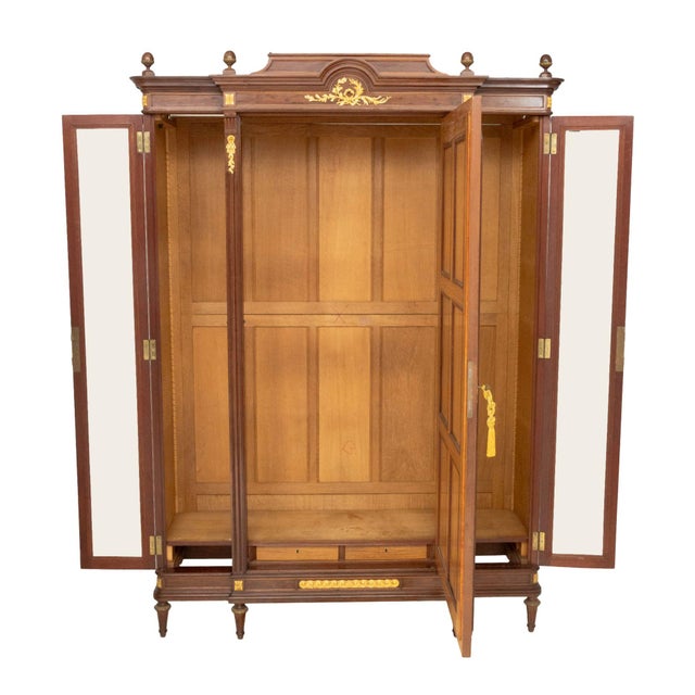 Late 20th Century Louis XVI Style Ormolu Mounted Walnut Armoire For Sale - Image 5 of 10