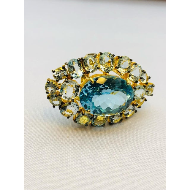 Bochic "Orient" Natural AquaMarine & Blue Topaz Ring Set In 18K Gold Plating For Sale - Image 10 of 10