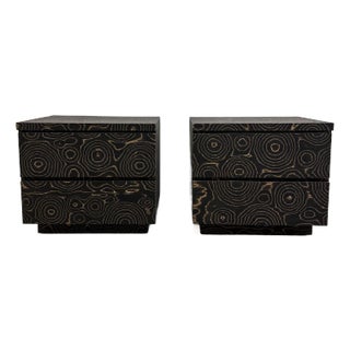 Pair of Mid Century Modern Nightstands Brown & Gold Sushi Brown Veneer, Italian Alpi Wood 70s For Sale