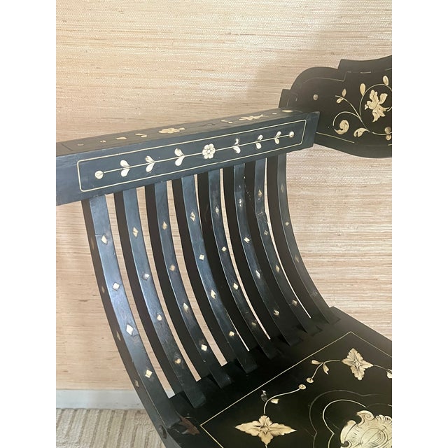 19th-Century Antique Italian Renaissance Revival Inlaid Bone Savonarola Chair For Sale - Image 17 of 18