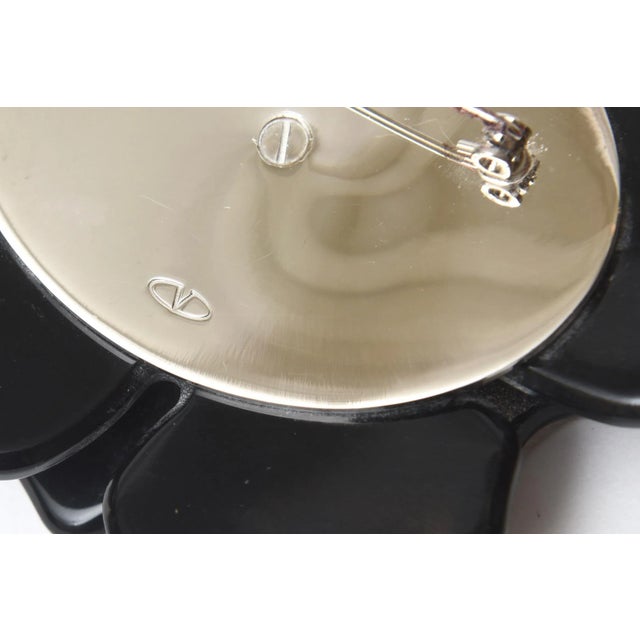 2000 - 2009 Valentino Black Resin and Rhinestone Flower Brooch Pin For Sale - Image 5 of 7