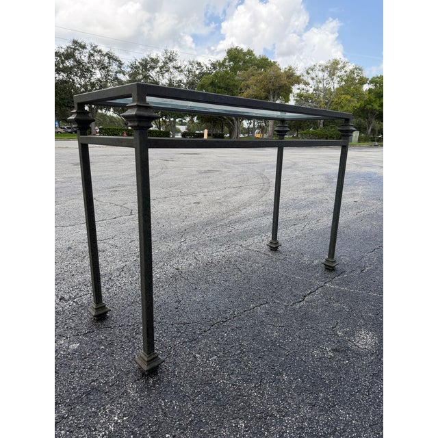 Mid 20th Century Vintage Mid-Century Brutalist Wrought Iron and Glass Console Table For Sale - Image 5 of 8