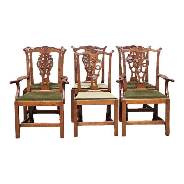 Late 20th Century Set of 6 Eldred Wheeler Chippendale Style Cherry Dining Chairs Bench Made For Sale