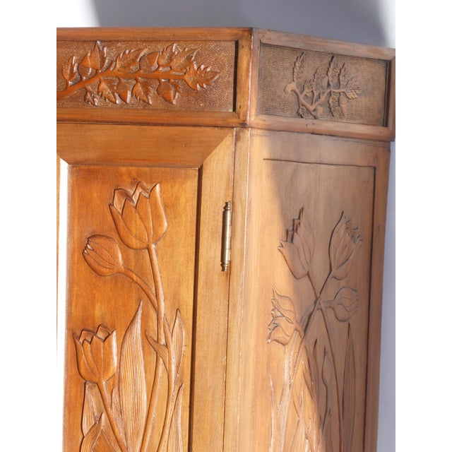 Antique Art Nouveau Carved Wooden Cabinet with Floral Details, 1920s For Sale - Image 12 of 15
