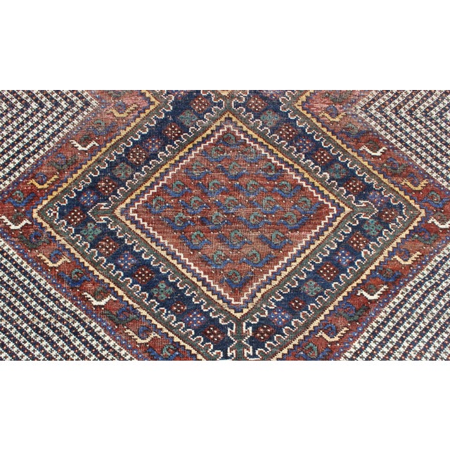 Tri-Medallion Antique Afshar Rug in Colorful Tones Brown and Gray Blue 5'0 X 6'1 For Sale - Image 9 of 12