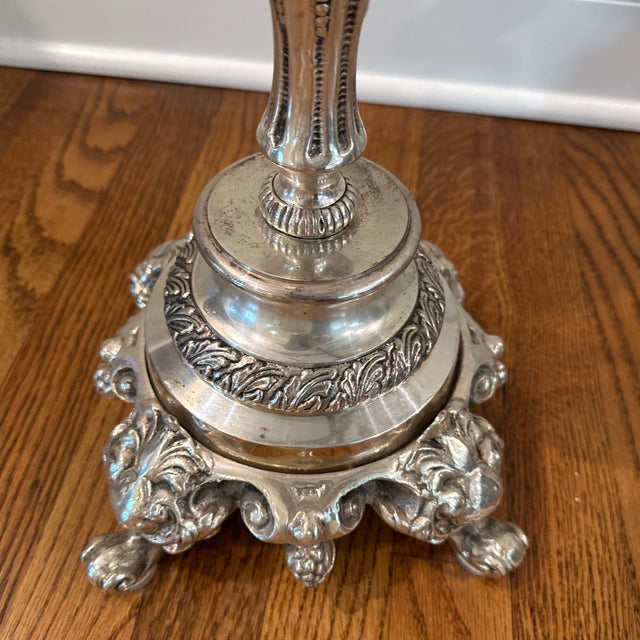 1900 - 1909 Pair of Ornate Rococo-Style Silver-Plated 5-Arm Candelabras With Epergne Bowl For Sale - Image 5 of 12