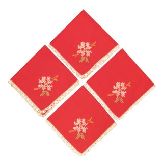 Last Call - Red Cross-Stitch Napkins, S/4 For Sale