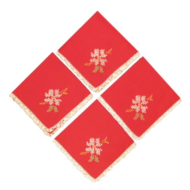 Last Call - Red Cross-Stitch Napkins, S/4 For Sale