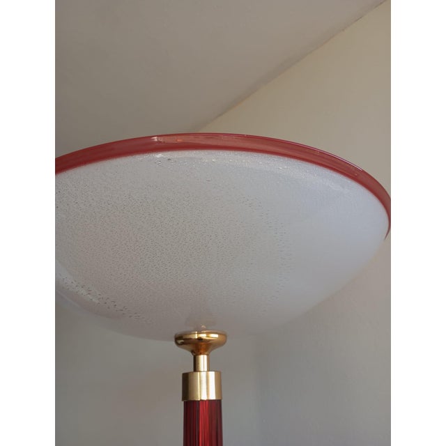 Red Fluted Murano Glass and Brass Floor Lamp, Italy, 1970s For Sale - Image 8 of 11