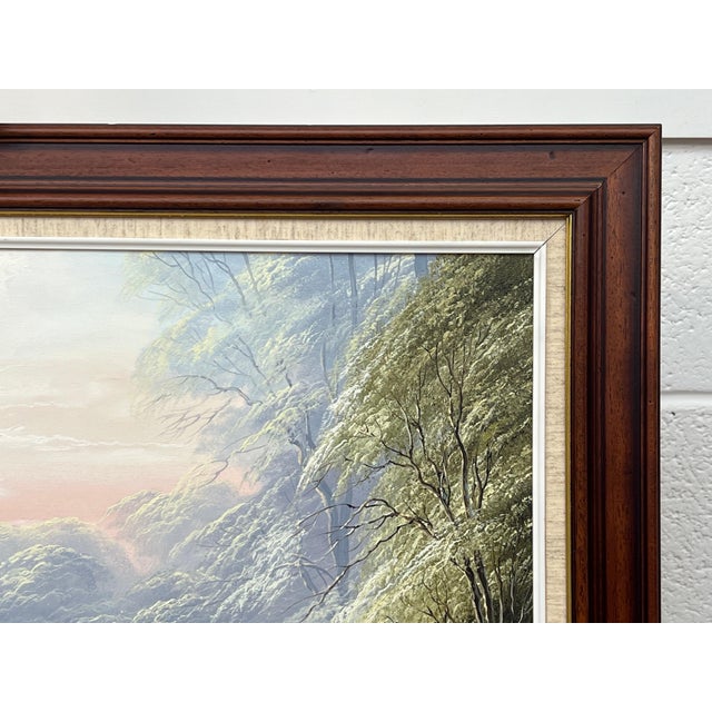 River Landscape with Water Mill in England with Lush Trees by British Artist 1976 For Sale - Image 13 of 16