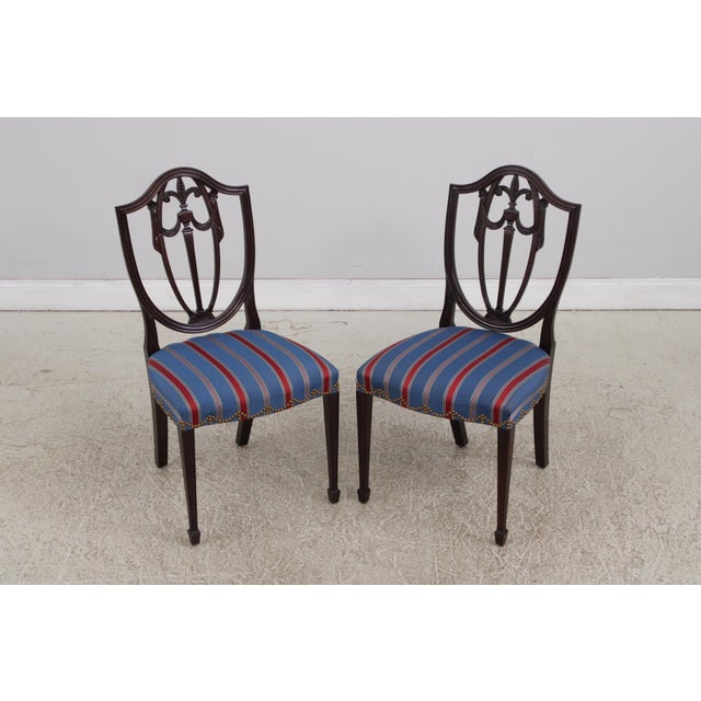Age: C.1988 Details: Oxford Finish Stunning Accent Chairs Fine Carved Details High Quality Construction Hepplewhite Style...
