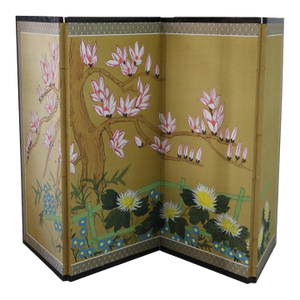 Chinese Floral Decorated and Ebonized Folding Table Screen 20thC