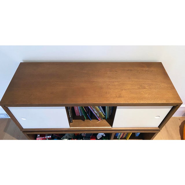 Crate & Barrel MidCentury Modern Style Walnut Toy Box and Book Shelf