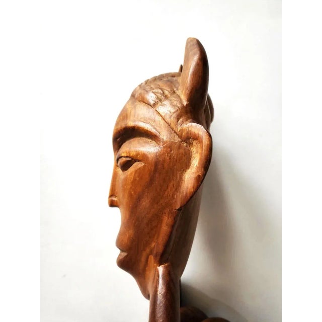 Chestnut 1960s Hand Carved Teak Wood Tribal Figurine With Wood Chain For Sale - Image 8 of 10