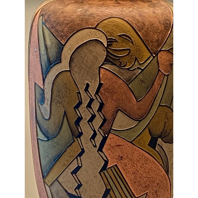 Mid-Century Modern Mid 20th Century Mid Century Modern Lamp Art Deco Style Dancers in Earth Tones For Sale - Image 3 of 6