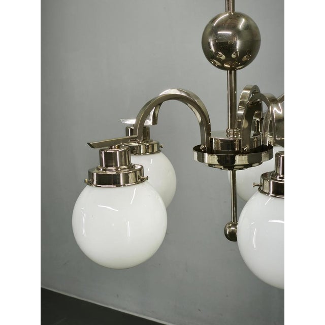 Art Deco Chrome 5-Light Chandelier, Former Czechoslovakia, 1930s For Sale - Image 3 of 14