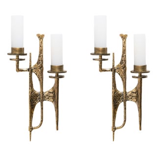 Brutalist Bronze Wall and Murano Glass Sconces, 2000, Set of 2 For Sale