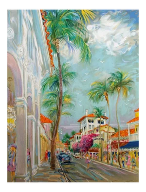 Unframed 1979 "Worth Avenue" Limited Edition Impressionistic Vintage Lithograph Art Print by Kamil Kubik