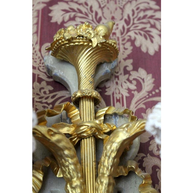 Bronze 1860 French Louis XVI Gold Bronze Silk Wall Lamps Sconces 2pc- Pair For Sale - Image 8 of 18