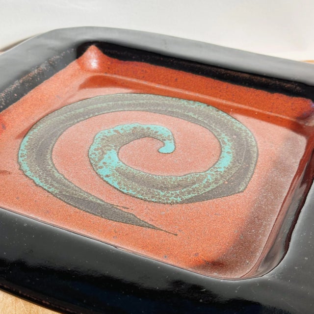 Vintage Square Tray With Tentacle Swirl Pattern in Orange, Teal and Black For Sale - Image 4 of 8