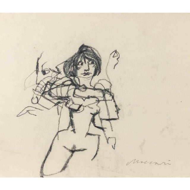 Charcoal drawing on paper. Hand signed on rear. Or rear: another charcoal drawing. Good condition. This piece is...