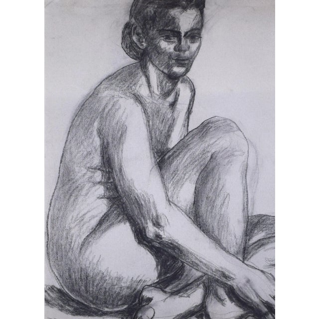 Mid 20th Century Large Vintage Modernist Female Nude Figure Study Charcoal Drawing For Sale - Image 5 of 8