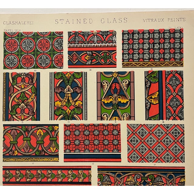 "Stained Glass" chromolithograph plate from a 1910 printing of Owen Jones (1809-1874) "Grammar of Ornament" the most...