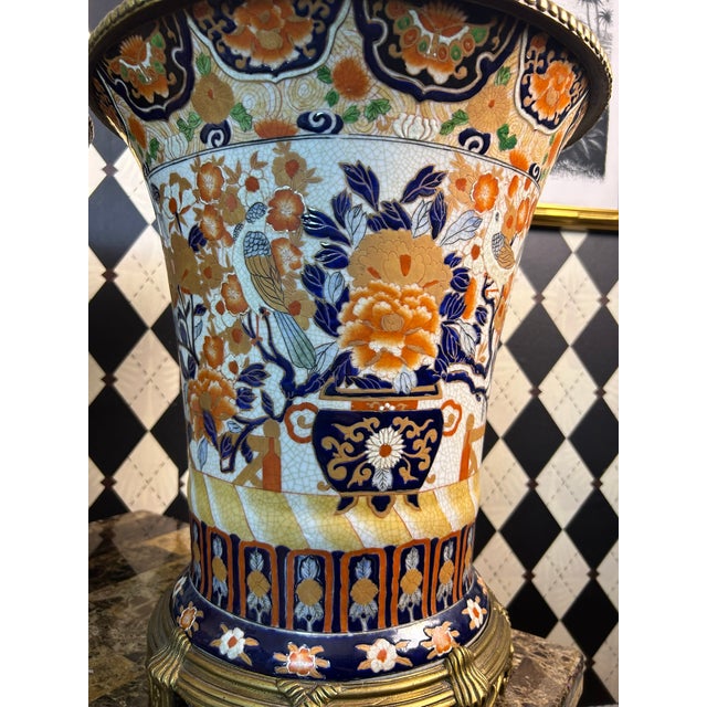 White Large Japanese Imari Porcelain Vases With Bronze Mounts - Vintage Pair Indoor Outdoor Planters For Sale - Image 8 of 14