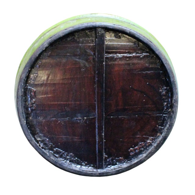 Chinese Chinese Vintage Distressed Green Graphic Round Shape Wood Bucket For Sale - Image 3 of 7